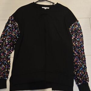 Sequin Sleeve Black Sweater